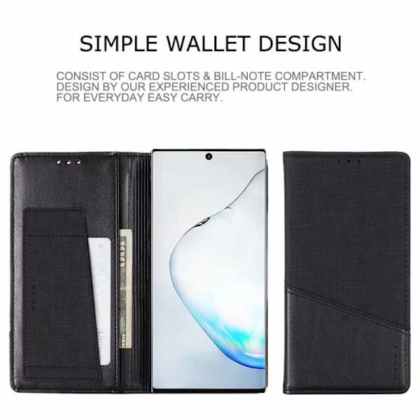 Samsung Note 10 Elegant Fodral i PU-Läder med RFID Block Svart