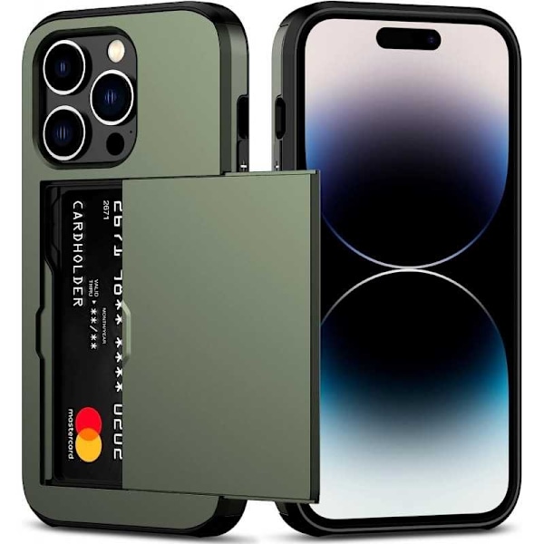 iPhone 14 Pro Stöttåligt Skal Kortfack StreetWise - Grön