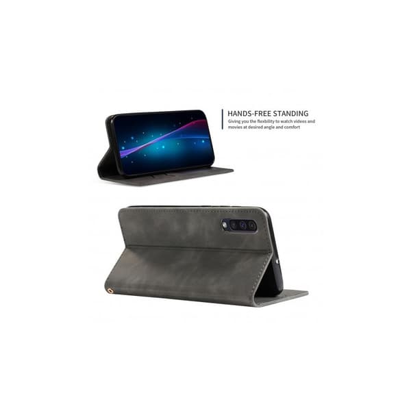 Samsung A7 2018 Flip Case Korttilokero Suede Black