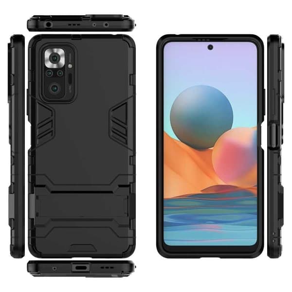 Xiaomi Redmi Note 10 Pro iskunkestävä kotelo jalustalla ThinArmor Black