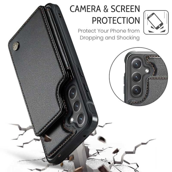CaseMe Shockproof Cover Kortholder Stander 4-rums Samsung S23 Sort
