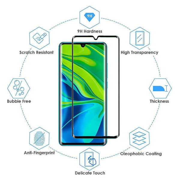 Xiaomi Mi Note 10/10 Pro hærdet glas 3D 0,26 mm 9H Fullframe Transparent