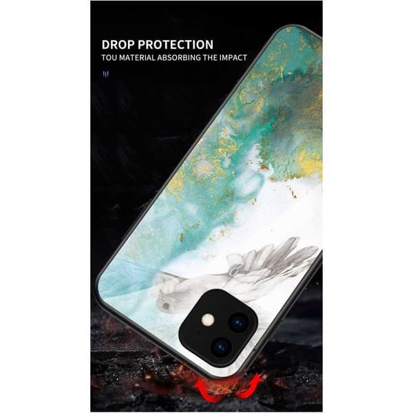 iPhone 11 Pro Max Marble Shell 9H karkaistu lasi tausta Glassback V2 Green Emerald Green