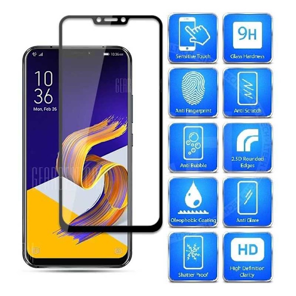 2-PACK Zenfone 5 & 5Z hærdet glas 0,26 mm 2,5D 9H Fullframe Transparent