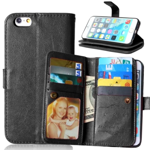 iPhone 6S Plus praktisk lommebokveske med 11-Pocket Array Black