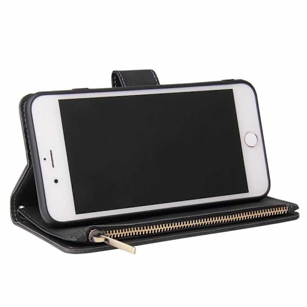iPhone 7 Plus / 8 Plus Multifunktionellt Plånboksfodral Zipper 8-Fack Vinröd