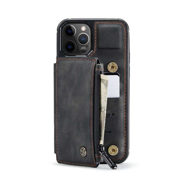 iPhone 12 Pro Cover Kortholder & Lynlås 4-RUMMES CaseMe Flippr Black