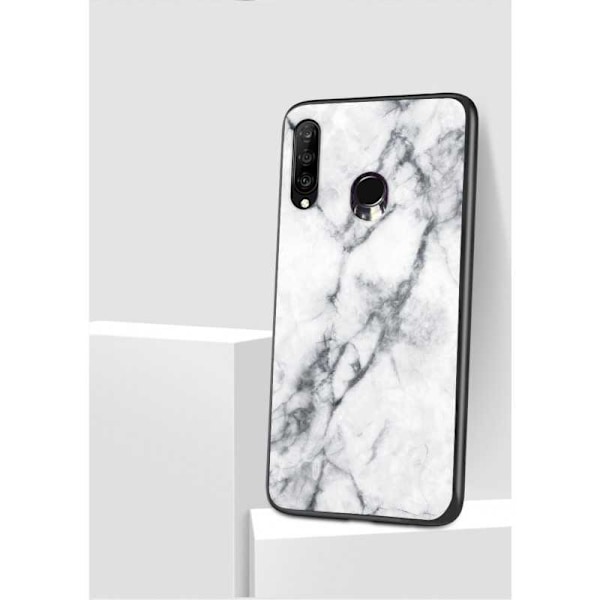 Huawei P30 Lite Marble Shell 9H Karkaistu lasi Takaosa Glassback V2 Black Svart/Guld