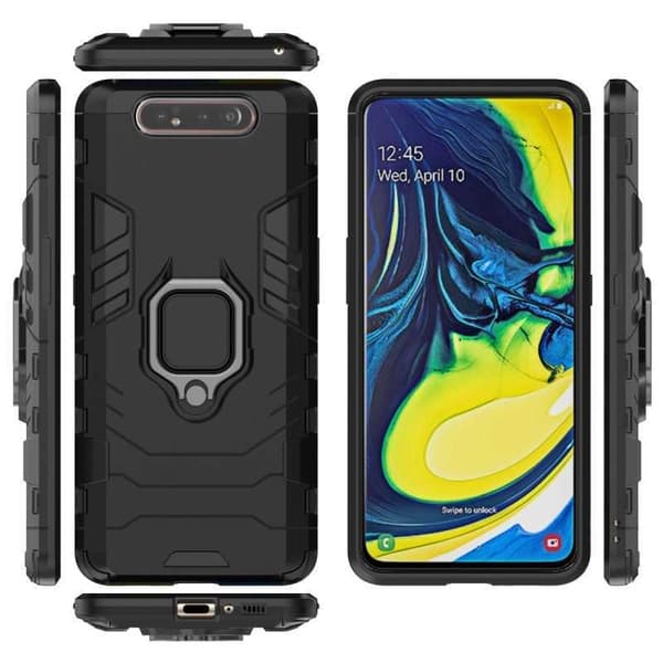 Samsung A80 iskunkestävä suojus sormustelineellä ThinArmor Black