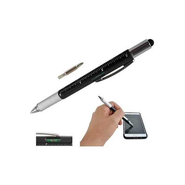 2-PACK 6in1 Kulspets Pekskärm Stylus Linjal Vattenpass Phillips skruvmejsel Svart