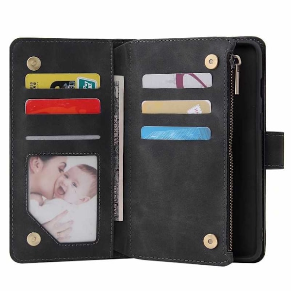 OnePlus 7 Multifunktionellt Plånboksfodral Zipper 8-Fack Svart