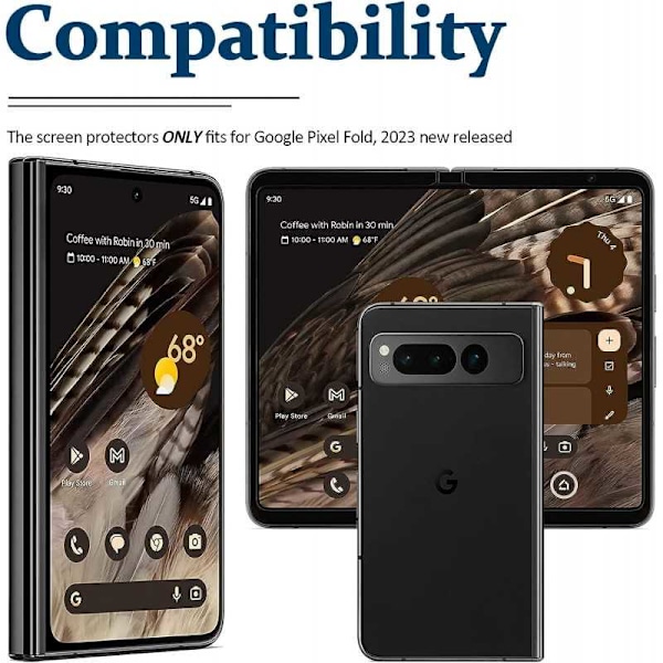 2-PACK Google Pixel Fold Härdat glas 0.26mm 2.5D 9H Transparent