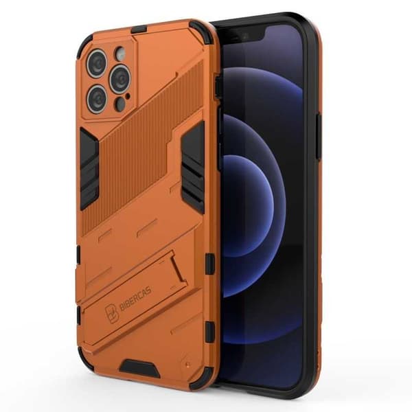 iPhone 12 Pron iskunkestävä kotelo jalustalla ThinArmor V2 Orange