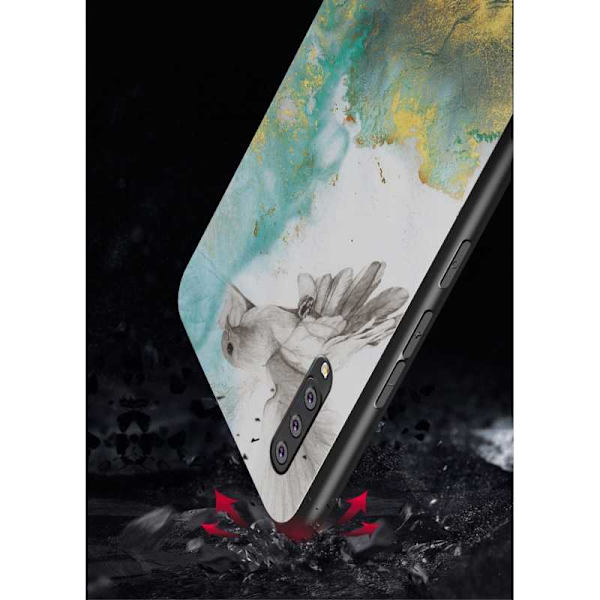 Samsung A70 Marble Shell 9H hærdet glas bagside glas bagside V2 Black Svart/Guld