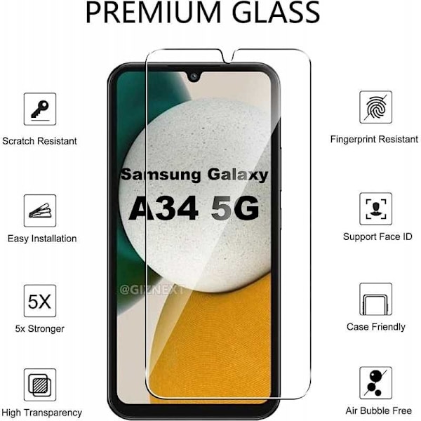 2-PAK Samsung A34 5G hærdet glas 0,26 mm 2,5D 9H Transparent