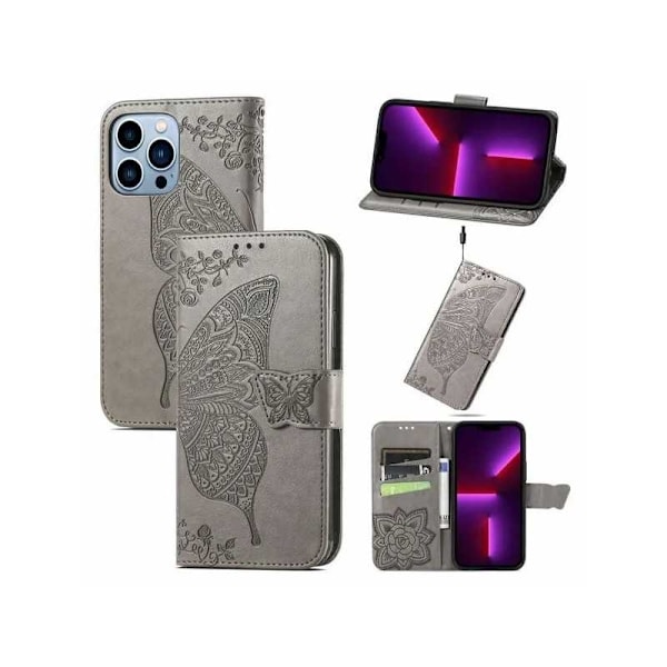 iPhone 13 Pro Max Plånboksfodral PU-Läder 4-FACK Motiv Fjäril Rosenguld