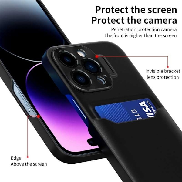 iPhone 14 Pro Iskuja Vaimentava Suojus Korttipidikkeen Häiriöllä Glitch Svart