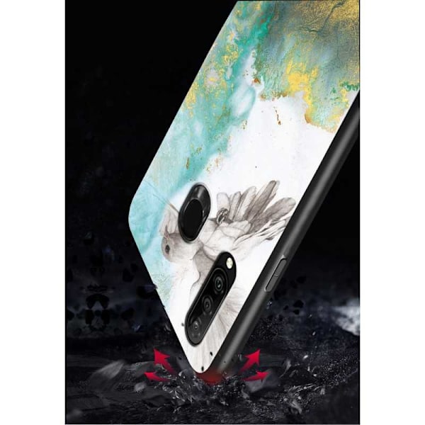 Xiaomi Mi A2 Lite Marble Shell 9H karkaistu lasi tausta Glassback V2 White Vit