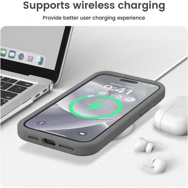 iPhone 16 Pro Max Gummibelagt Skal med Kameraskydd Liquid V2 - Grå