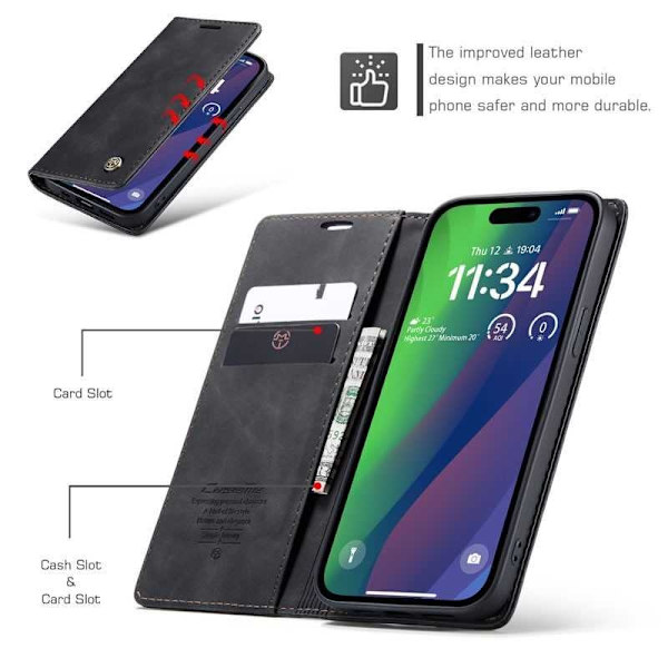 iPhone 15 Elegant Flipfodral CaseMe 3-FACK Svart