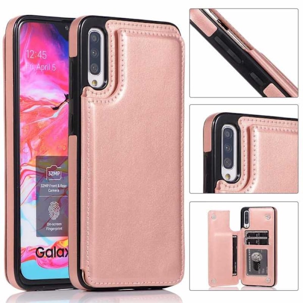 Samsung A50 Shockproof Cover Card Holder 3-SLOT Flippr Rose Gold Pink gold