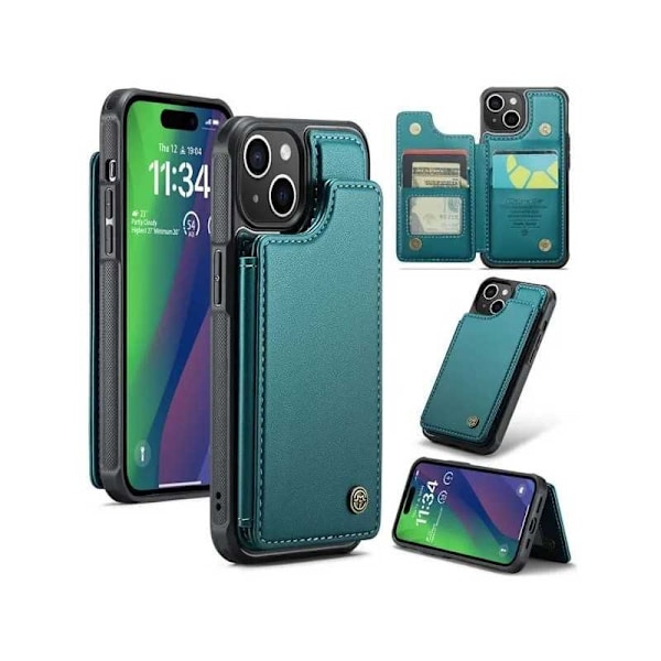 CaseMe Shockproof Cover Kortholder Stander 4-rums iPhone 13 Grön