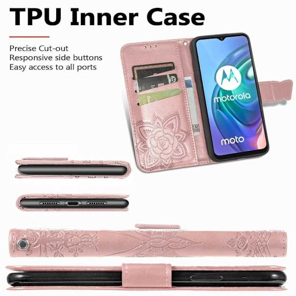 Motorola G10 & G30 Plånboksfodral PU-Läder 4-FACK Motiv Fjäril Rosa guld