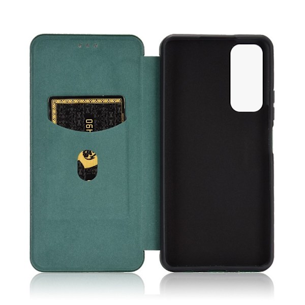 Huawei P Smart 2021 Flip Case Kortrum CarbonDreams Grøn Green