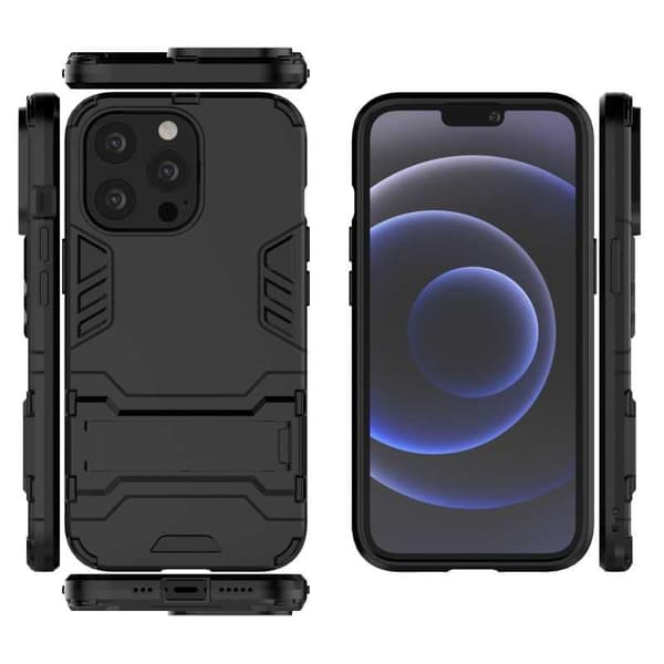 iPhone 13 Pron iskunkestävä kotelo jalustalla ThinArmor Black