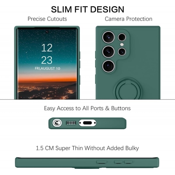 Samsung S23 Ultra stødsikkert cover med ringholder CamShield Mörkgrön