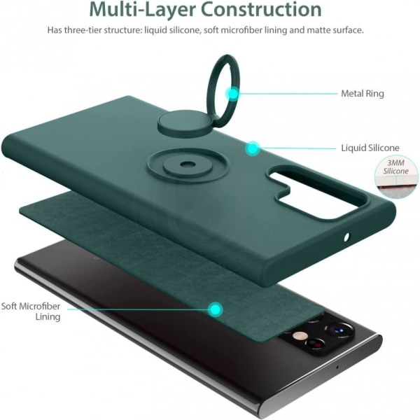 Samsung S22 Ultra Stöttåligt Skal med Ringhållare CamShield Grön