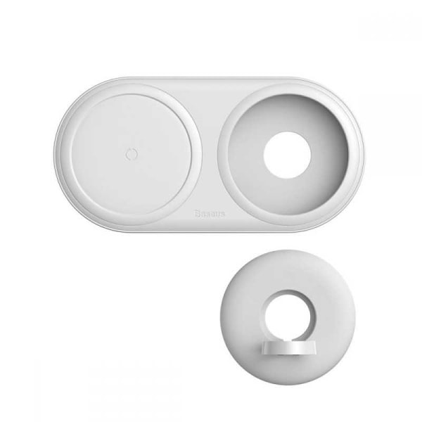 2-i-1 Baseus Planet trådløs oplader + ledningsspole Vit