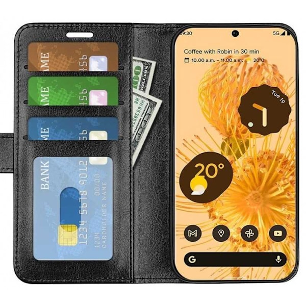 Google Pixel 6A Wallet Case PU-nahkainen 4-POCKET Black