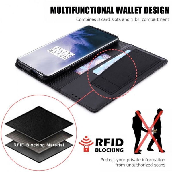 OnePlus 7 Pro Elegant Fodral i PU-Läder med RFID Block Svart