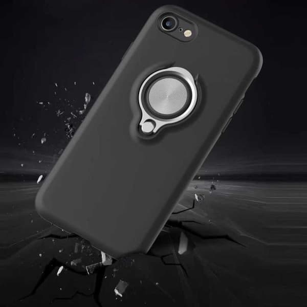 iPhone 5 / 5S / SE Iskunkestävä mattamusta suojus sormustelineellä Svart