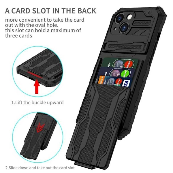 iPhone 13 Stöttåligt Skal Kickstand & Kortfack ThinArmor V3 Svart