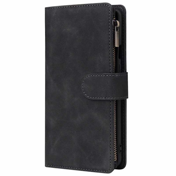 OnePlus 7 Pro Multifunktionellt Plånboksfodral Zipper 8-Fack Svart