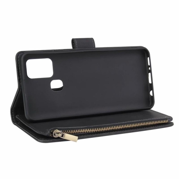 Samsung A21s Multifunktionellt Plånboksfodral Zipper 8-Fack Svart