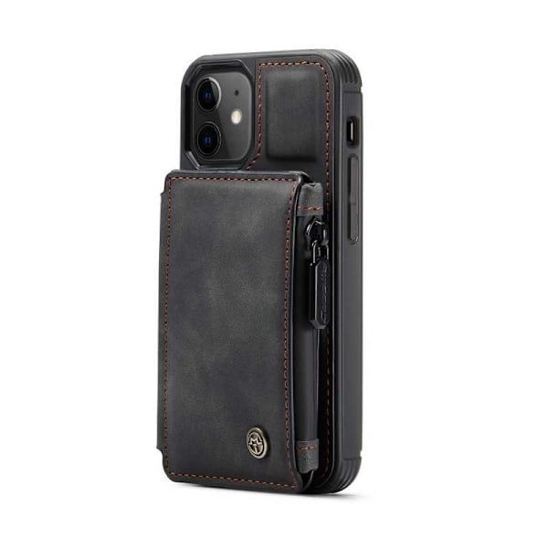 iPhone 12 Mini Skal Korthållare & Dragkedja 3-FACK CaseMe Flippr Svart