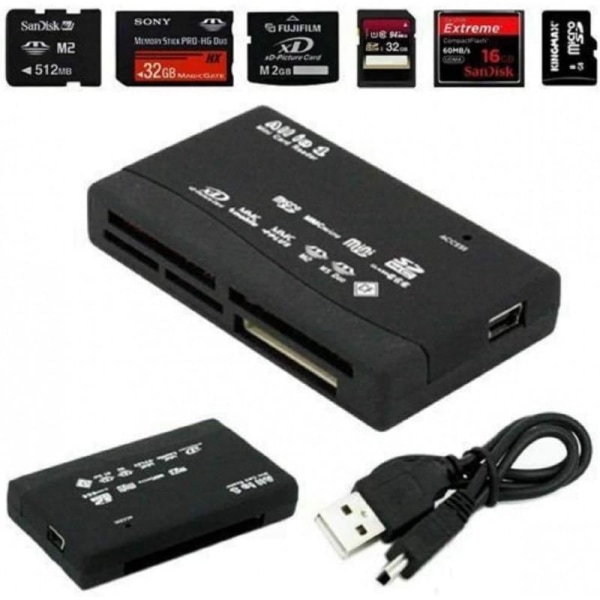 USB høyhastighets alt i ett mini -minnekortleser for CF SD MS SD Black