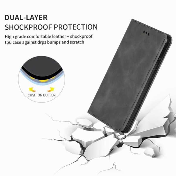 Google Pixel 3 Flip Case -korttilokero Suede Black