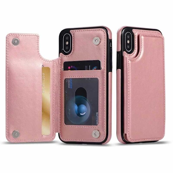iPhone XS Max -iskunkestävä kotelo, 3-taskuinen Flippr Rose Gold -korttikotelo Pink gold