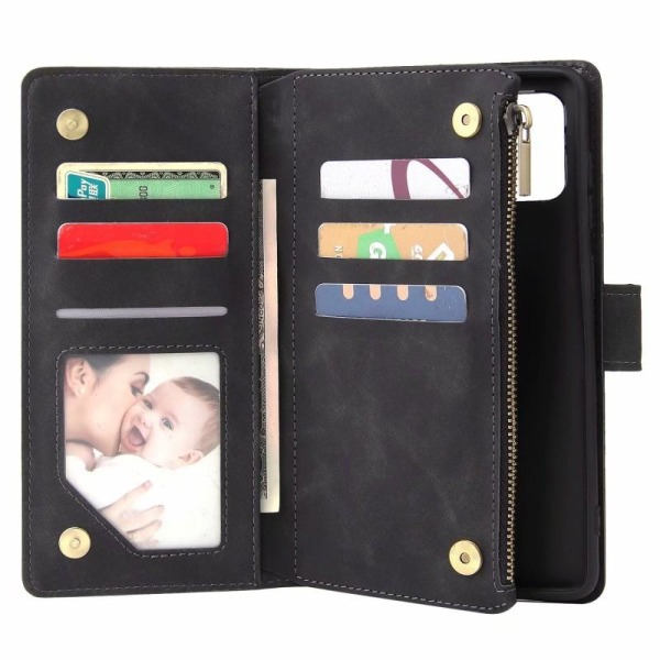 Samsung A51 monitoiminen lompakkokotelo, vetoketjullinen 8 tasku Black