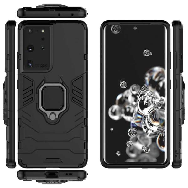 Samsung S21 Ultra Iskunkestävä Suojakuori sormustelineellä ThinArmor Black