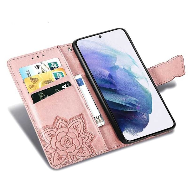 Samsung S21 lompakkokotelo PU-nahkainen 4-TASKUN Motif Butterfly Grå