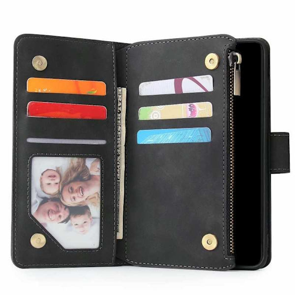 Samsung S10 Plus Multifunktionellt Plånboksfodral Zipper 8-Fack Svart