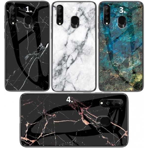 Xiaomi Mi A2 Lite Marble Shell 9H karkaistu lasi tausta Glassback V2 White Vit