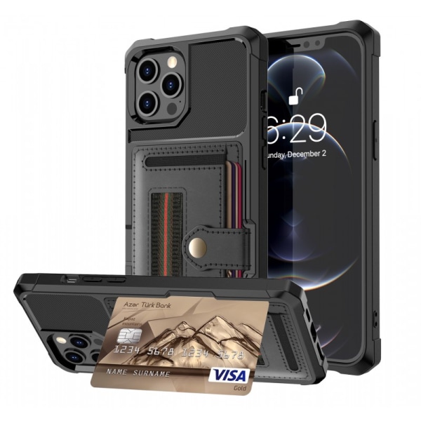 iPhone 12 Pro Max Exclusive Shockproof veske med Solid V2-kortsp Black