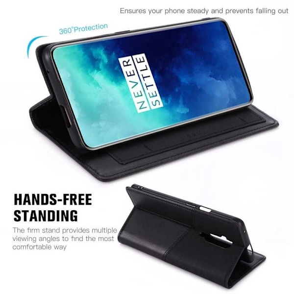 OnePlus 7t Pro Elegant Case i PU -læder med RFID -blok Black