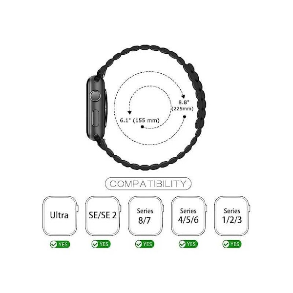 Apple Watch 42/44/45/49 mm armbånd PU-læder med magnetlås Nordcell™ Black